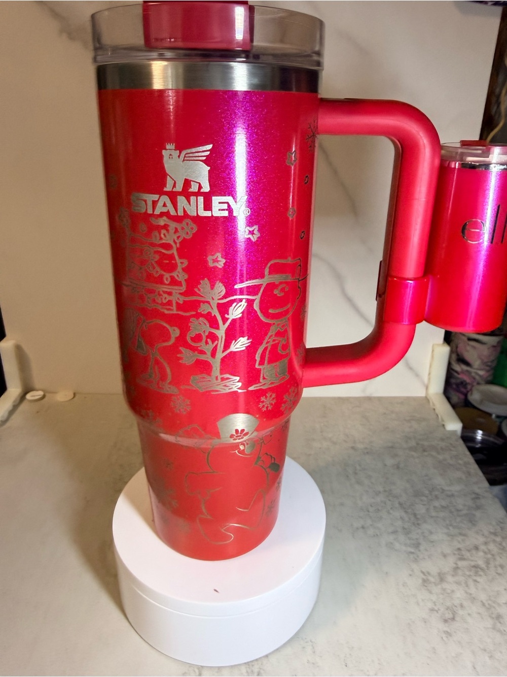 Stanley Metallic Hot Pink Travel Mug with Handle and Silver Accents